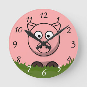 Fun Cartoon Round Pig Clock