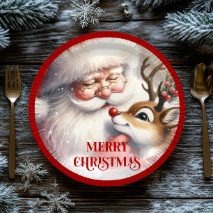 Fun Cartoon Santa Claus Rudolph Dinner Plates
