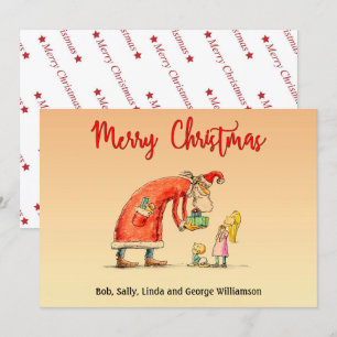 Fun Cartoon Santa Delivers Gifts Christmas Holiday Card