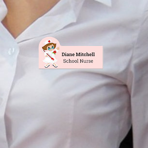 Fun Cartoon School Nurse Employee Name Tag