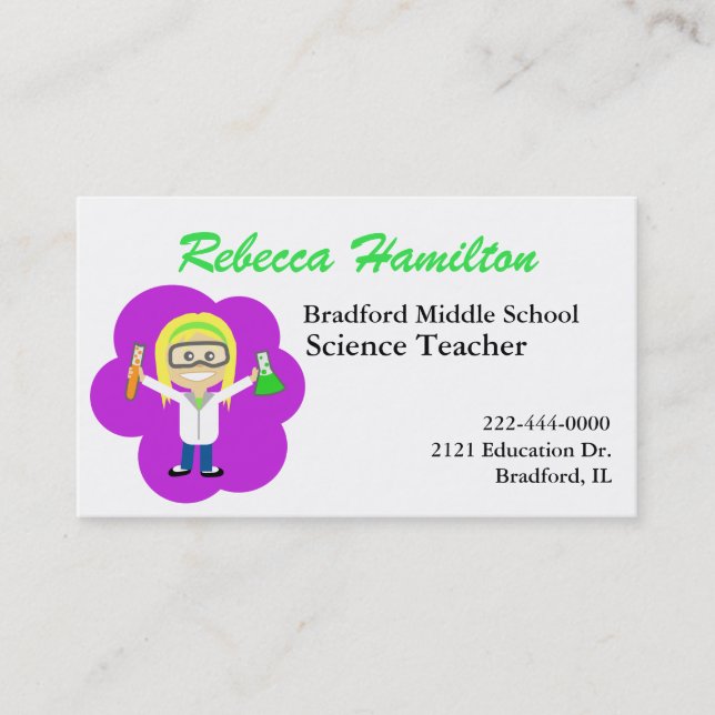 Fun Cartoon Science Teacher's Business Card (Front)