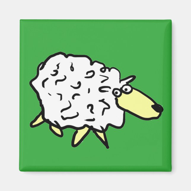 Fun Cartoon Sheep in black, White and Green Magnet (Front)