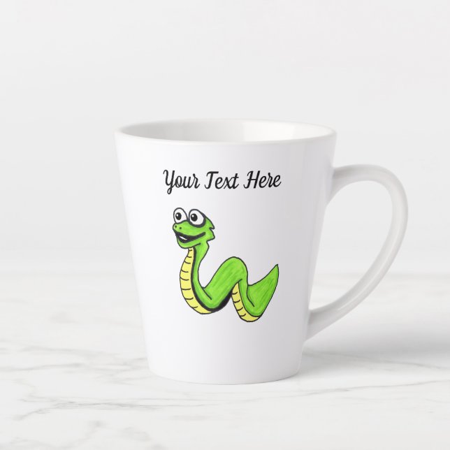 Fun Cartoon Snake Big eyes Bright Green Yellow Latte Mug (Right)