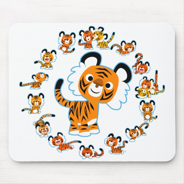 Fun Cartoon Tigers Mandala (Blue) Mousepad (Front)