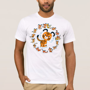 Fun Cartoon  Tigers Mandala (Blue outline) Tshirt