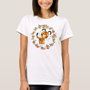 Fun Cartoon  Tigers Mandala (Blue) Women Tshirt
