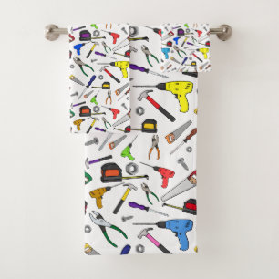 Fun Cartoon Tools Hardware Illustration Pattern Bath Towel Set