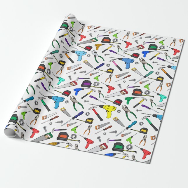 Fun Cartoon Tools Hardware Illustration Pattern Wrapping Paper (Unrolled)