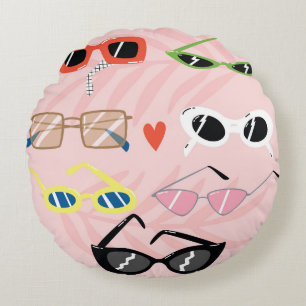 Fun Cartoon: Trendy Sunglasses Collection Round Cushion