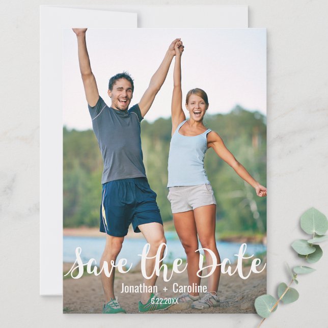 Fun Casual Calligraphy Lettering, Photo, Wedding S Save The Date (Creator Uploaded)