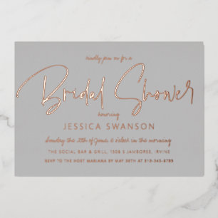 Fun Casual Script Grey Bridal Shower Rose Gold