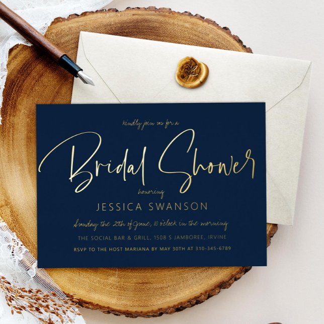 Fun Casual Script Navy Blue Bridal Shower Silver (Creator Uploaded)