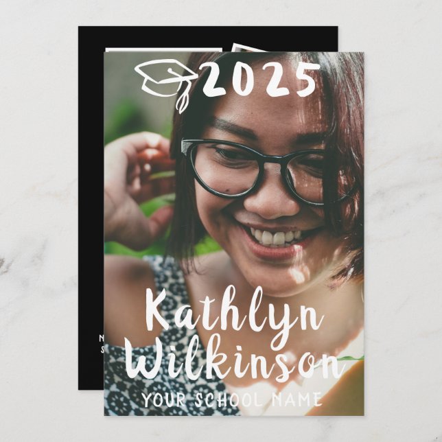 Fun Casual Script Simple 4 Photo Graduation Announcement (Front/Back)