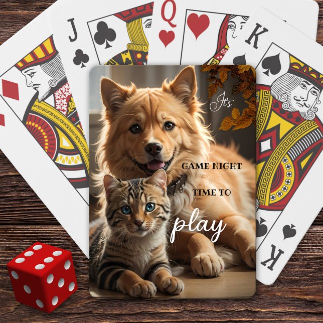Fun Cat and Dog Game Night Playing Cards (Deck of cards featuring a cat and dog eager to start playing. Lovely for anyone who loves animals.)