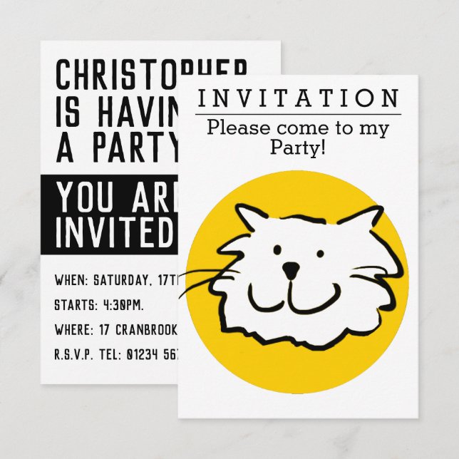 Fun Cat Design Party Invitation (Front/Back)