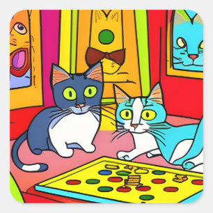 Fun Cat Game Night  Square Sticker