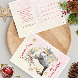 Fun Cat Gold Snowflakes Happy New Year Christmas Holiday Postcard
