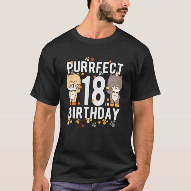 Fun Cat Happy 18Th Birthday 18 Year Old Birthday T-Shirt (Front)