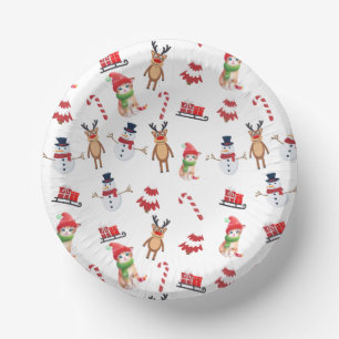 Fun cat kitty Santa animal snowman Sled Xmas tree Paper Plate