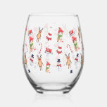 Fun cat kitty Santa animal snowman Sled Xmas tree Stemless Wine Glass<br><div class="desc">Fun cat kitty Santa animal snowman Sled Xmas tree</div>