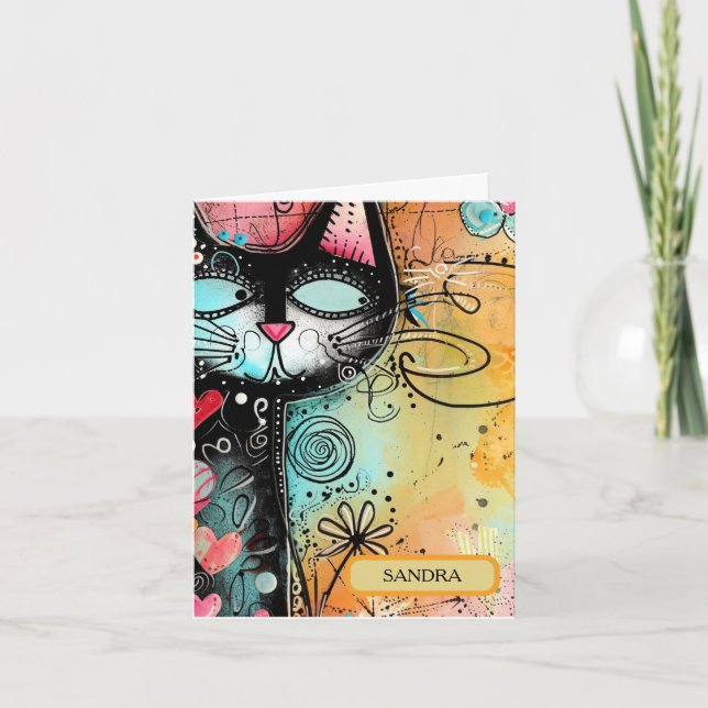 Fun Cat Modern Style Birthday Card (Front)