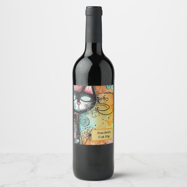 Fun Cat Modern Style Wine Label (Front)