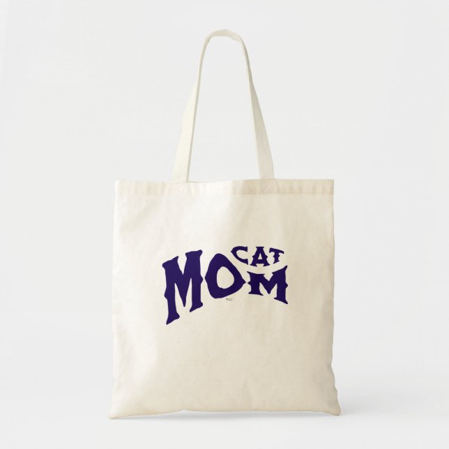  Fun Cat Mom Typography Blue On White Tote Bag (Front)