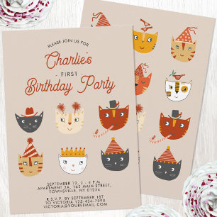 Fun Cat Personalised 1st Birthday Party Invitation