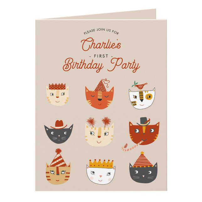 Fun Cat Personalised 1st Birthday Party Invitation (Cute kitty cat personalized first birthday party invitation)