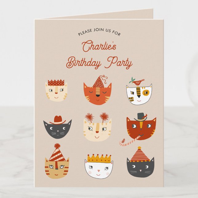 Fun Cat Personalised Birthday Party Invitation (Fun kitty cat personalized birthday party invitation for animal lovers)