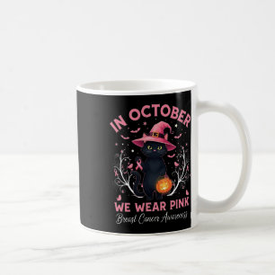 Fun Cat Pink Ribbon In October We Wear Pink Breast Coffee Mug