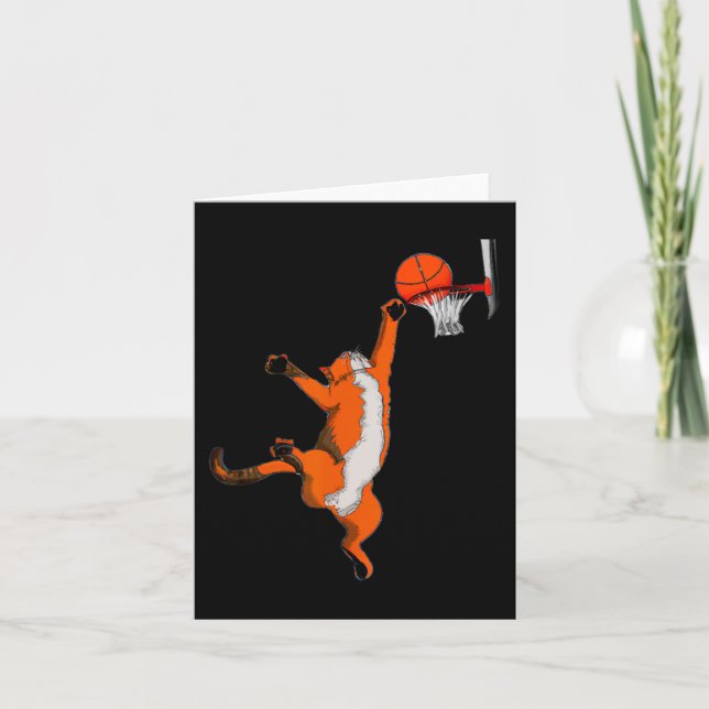 Fun Cat Playing Basketball Sports Cat Basketball L Card (Front)