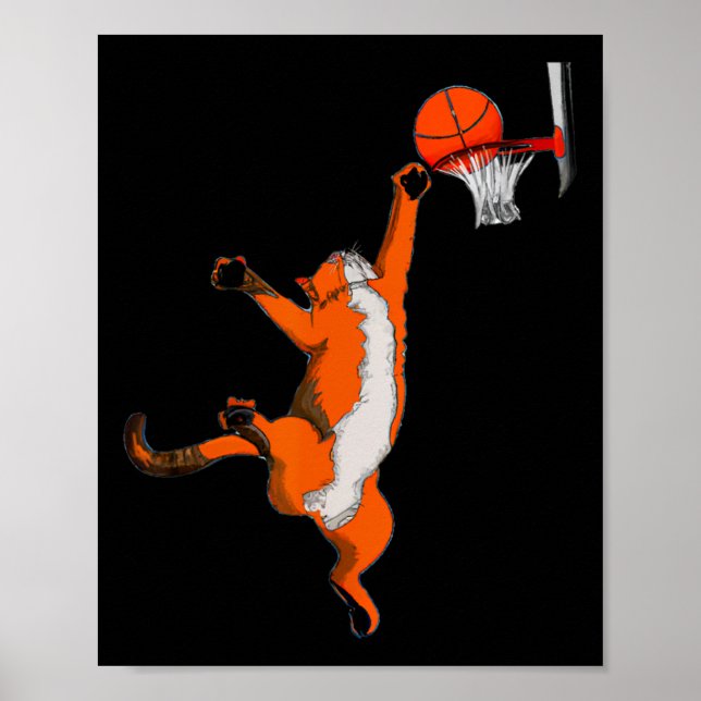 Fun Cat Playing Basketball Sports Cat Basketball L Poster (Front)