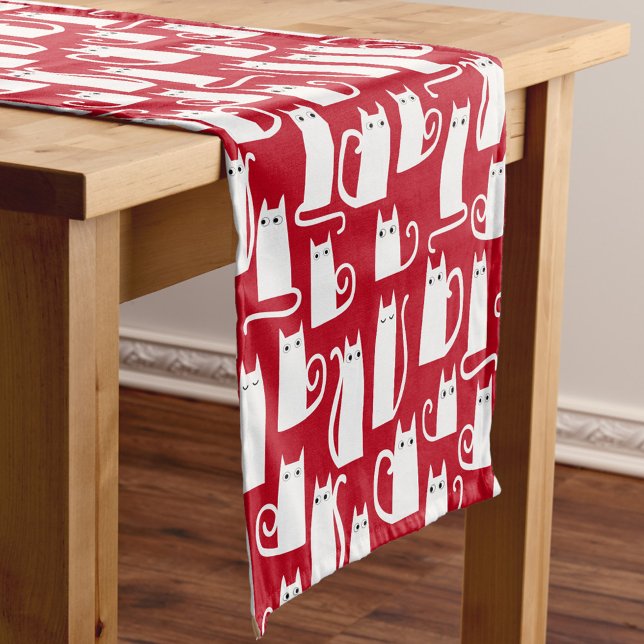Fun Cat Red and White Tablecloth (Red and white kitty cat festive table runner)