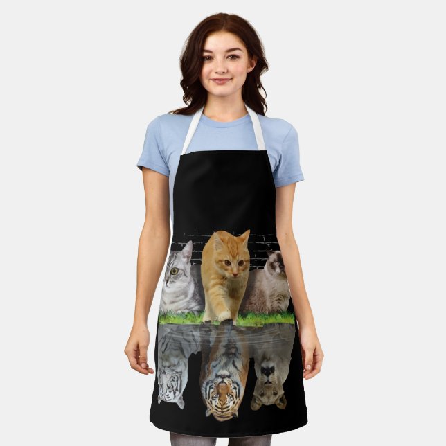 Fun Cat Reflection Gift Design Idea Apron (Worn)
