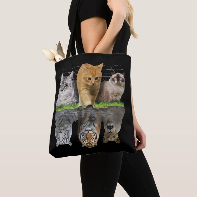 Fun Cat Reflection Gift Design Idea Tote Bag (Close Up)