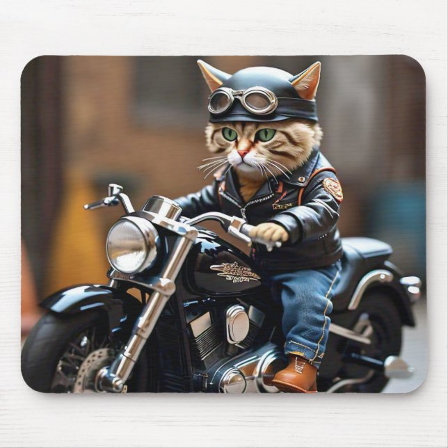 Fun Cat Riding Motorcycle Mouse Pad (Front)