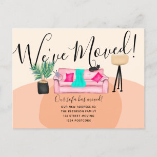 Fun cat sofa illustration moving announcement postcard