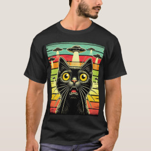 Fun Cat sunset Galay Cat Spaceship Alien Cat UFOs T-Shirt