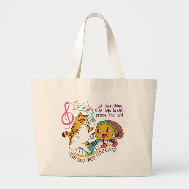 Fun CAT TACO STACCATO Christian Large Tote Bag (Front)