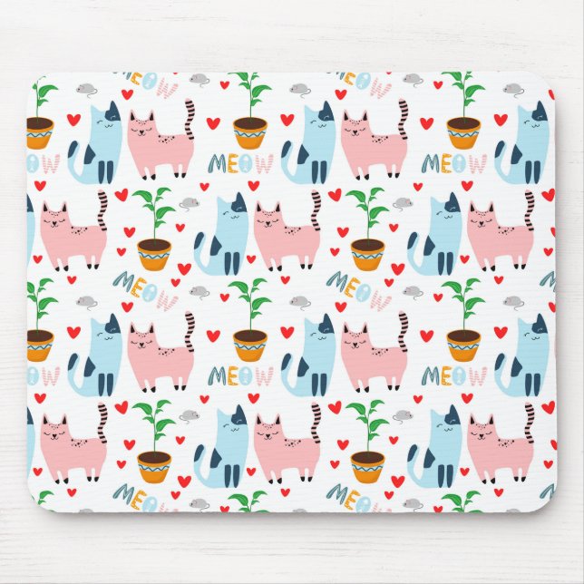 Fun Cats and Mice With Hearts Mouse Pad (Front)