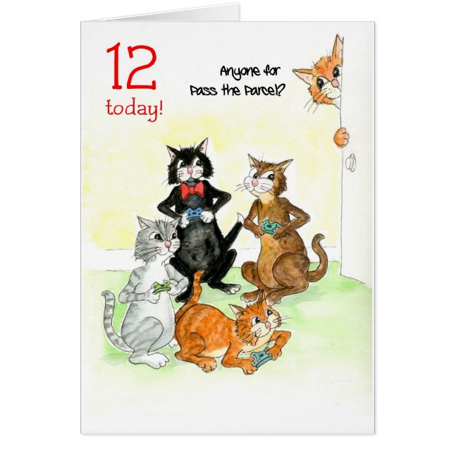 Fun Cats Playing Video Game 12th Birthday (Front)