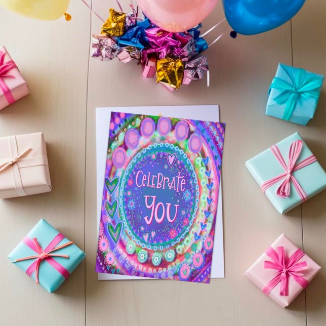 Fun Celebrate You Birthday Modern Hearts Card (Creator Uploaded)