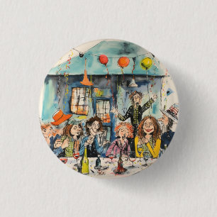 Fun, celebration illustration 3 cm round badge