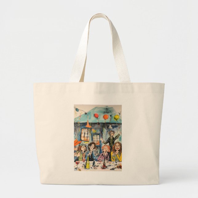 Fun, celebration illustration large tote bag (Front)