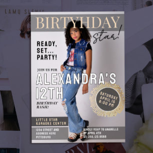 Fun Celebrity Magazine Cover Newspaper Bday Photo Invitation
