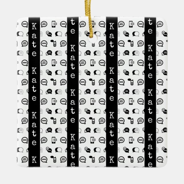 Fun Cell Phone Text Messaging Pattern CUSTOM NAME Ceramic Ornament (Front)