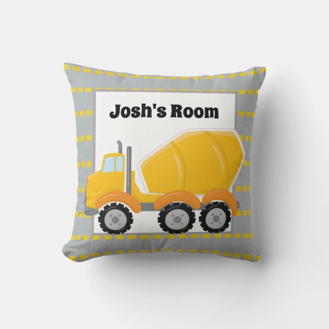 Fun cement truck add name boys decor pillow (Front)