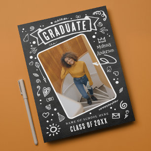 Fun Chalkboard Doodle Photo Graduation  Announcement