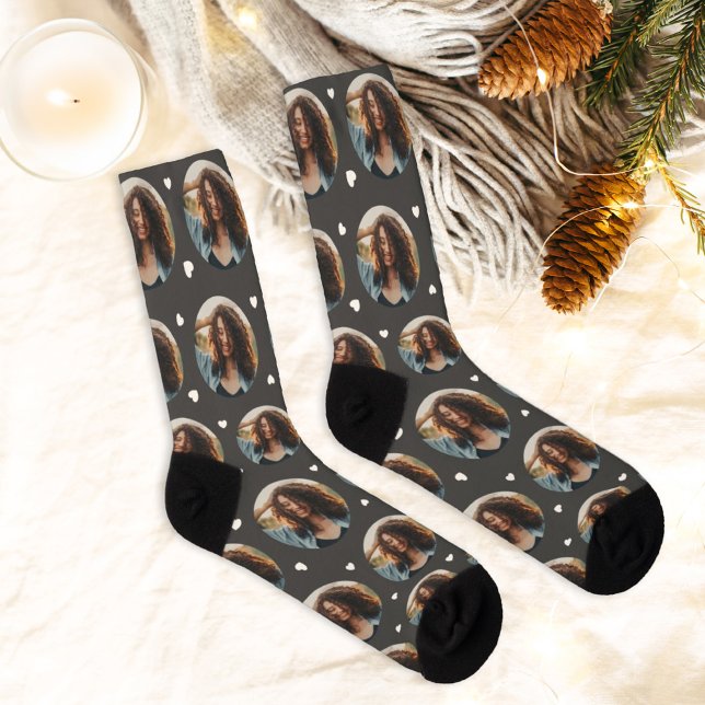 Fun Charcoal Custom Girlfriend Photo Heart Socks (Creator Uploaded)